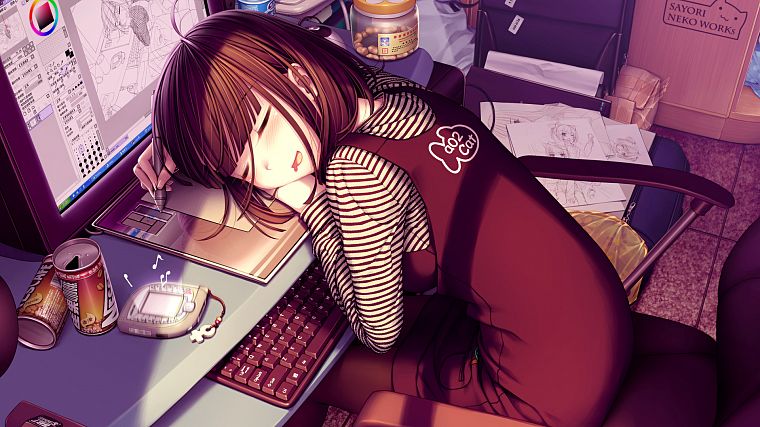 recursive, sleeping, Sayori Neko Works, anime girls, Oekaki Musume - desktop wallpaper