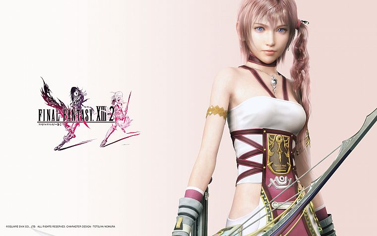 blue eyes, Final Fantasy XII, pink hair, Serah Farron, bow (weapon) - desktop wallpaper