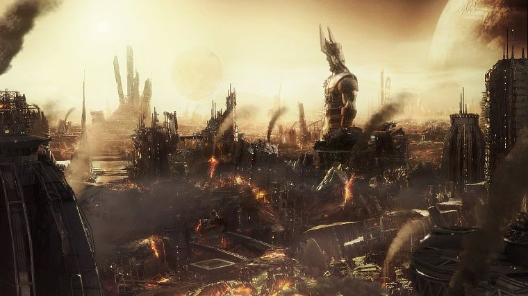 ruins, fire, destroyed, behemoth, apocalyptic - desktop wallpaper