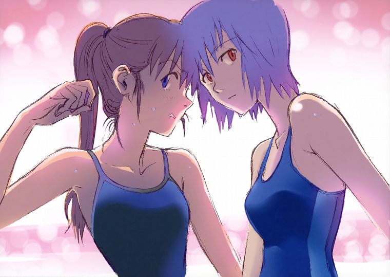 Ayanami Rei, Neon Genesis Evangelion, Asuka Langley Soryu, anime, anime girls - desktop wallpaper