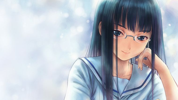 glasses, blue hair, meganekko, soft shading, anime girls - desktop wallpaper