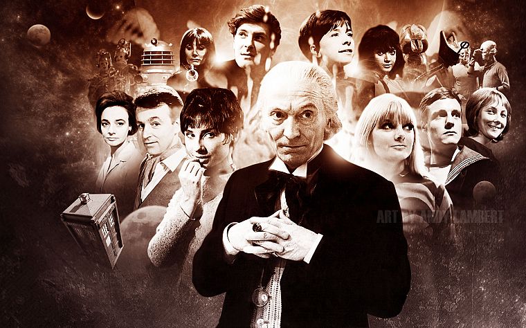 TARDIS, sepia, Doctor Who, William Hartnell, First Doctor - desktop wallpaper