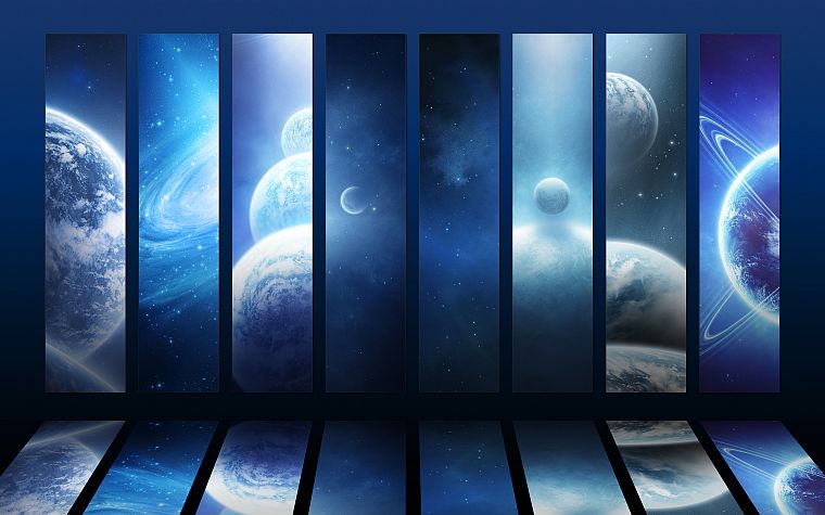 outer space, mirrors, planets - desktop wallpaper
