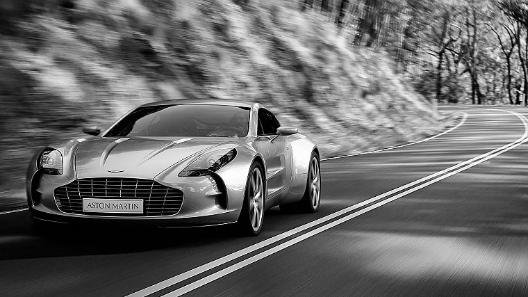 cars, Aston Martin, grayscale, roads, monochrome, vehicles, Aston Martin One-77 - desktop wallpaper