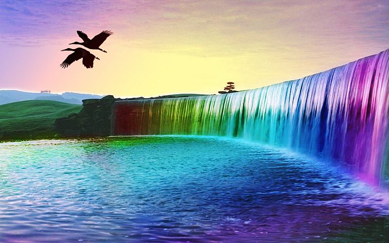 landscapes, multicolor, waterfalls - desktop wallpaper