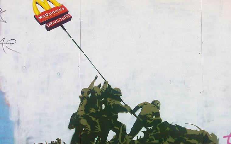 Banksy, capitalism, street art - desktop wallpaper