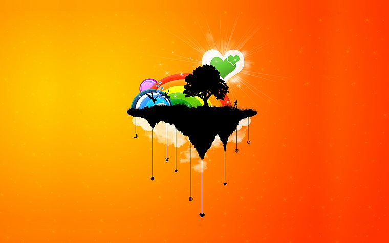 abstract, clouds, trees, orange, rainbows - desktop wallpaper