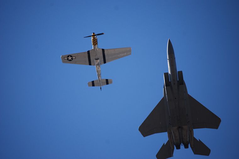 planes, F-15 Eagle, P-51 Mustang - desktop wallpaper