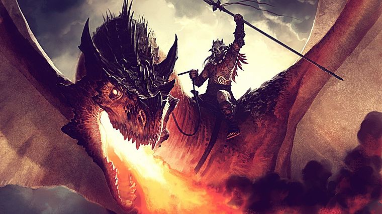 wings, dragons, fire, Magic: The Gathering, magic, artwork, spears, Jason Chan, Kargan Dragonlord - desktop wallpaper
