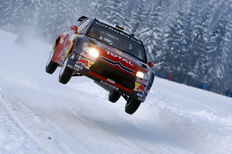 snow, cars, rally, racing, Citroen C4 WRC, races, rally cars, SÃÂ©bastien Loeb, Loeb, racing cars, rally car, jump - desktop wallpaper