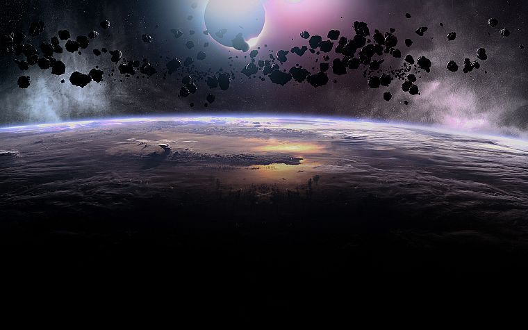 outer space, planets, asteroids - desktop wallpaper