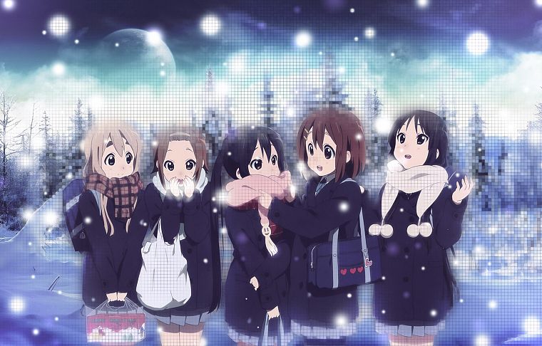 snow, Hirasawa Yui, Akiyama Mio, Tainaka Ritsu, Kotobuki Tsumugi, Nakano Azusa, anime - desktop wallpaper