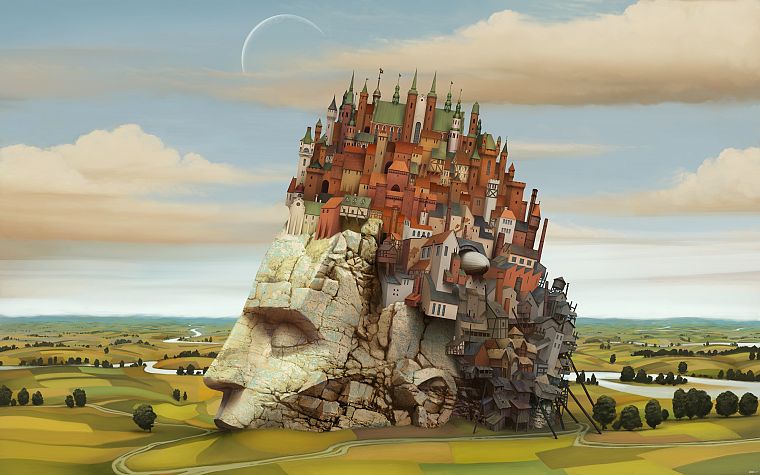 abstract, landscapes, castles, cityscapes, buildings, Jacek Yerka - desktop wallpaper