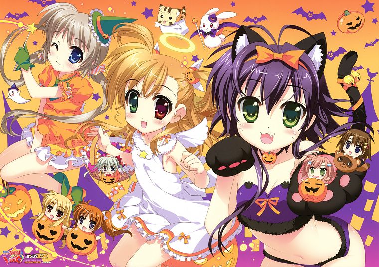 Halloween, Yagami Hayate, nekomimi, heterochromia, animal ears, Rio, Corona - desktop wallpaper