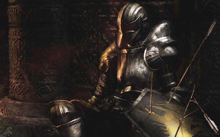 video games, knights, armor, artwork, Demon's Souls - desktop wallpaper