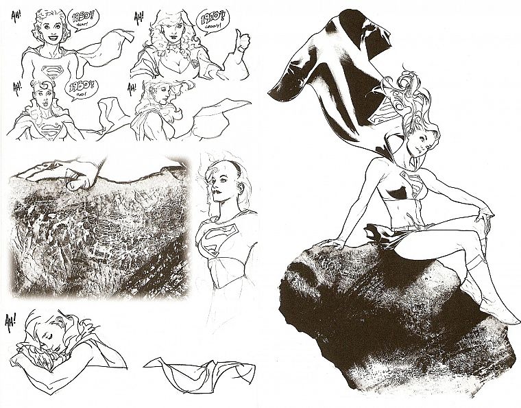 sketches, Supergirl, Marvel Comics - desktop wallpaper