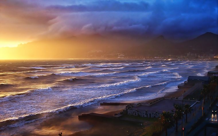water, sunset, landscapes, nature, waves, storm, sunlight, oceans, waterscapes - desktop wallpaper