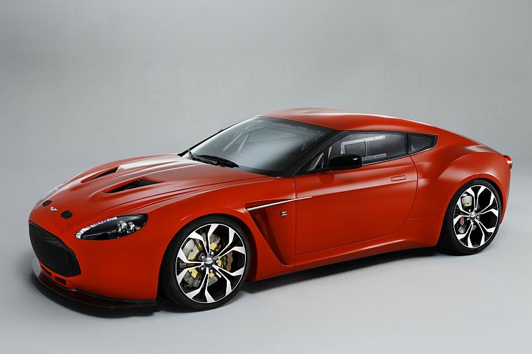 cars, orange, Aston Martin, vehicles, Zagato, Aston Martin V12 Zagato, grey background, front angle view - desktop wallpaper