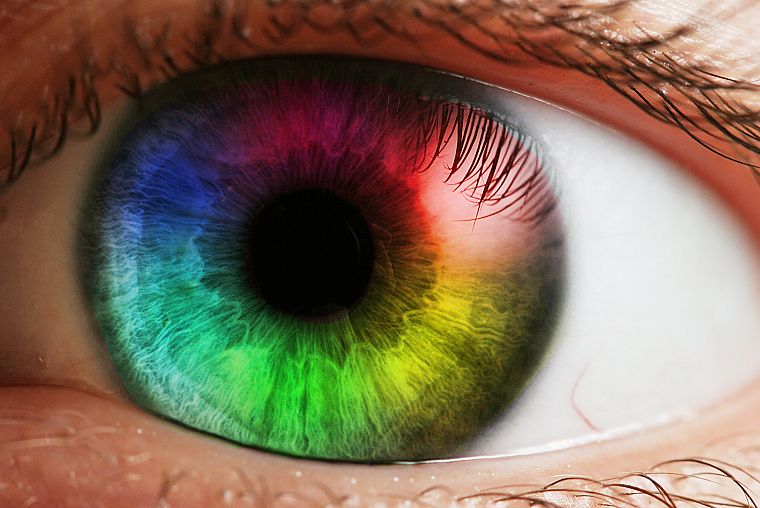 close-up, eyes, rainbows, macro, photo manipulation - desktop wallpaper