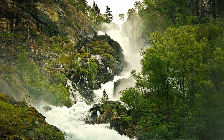 green, mountains, landscapes, waterfalls - desktop wallpaper
