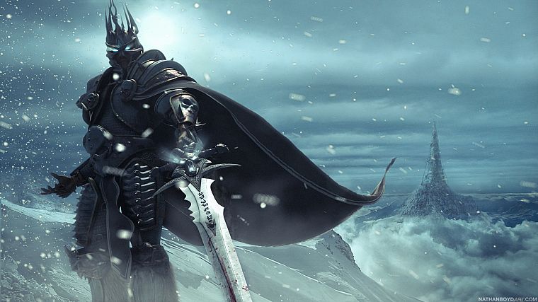 video games, snow, Lich King, armor, Arthas, artwork, swords, frostmourne, Warcraft - desktop wallpaper