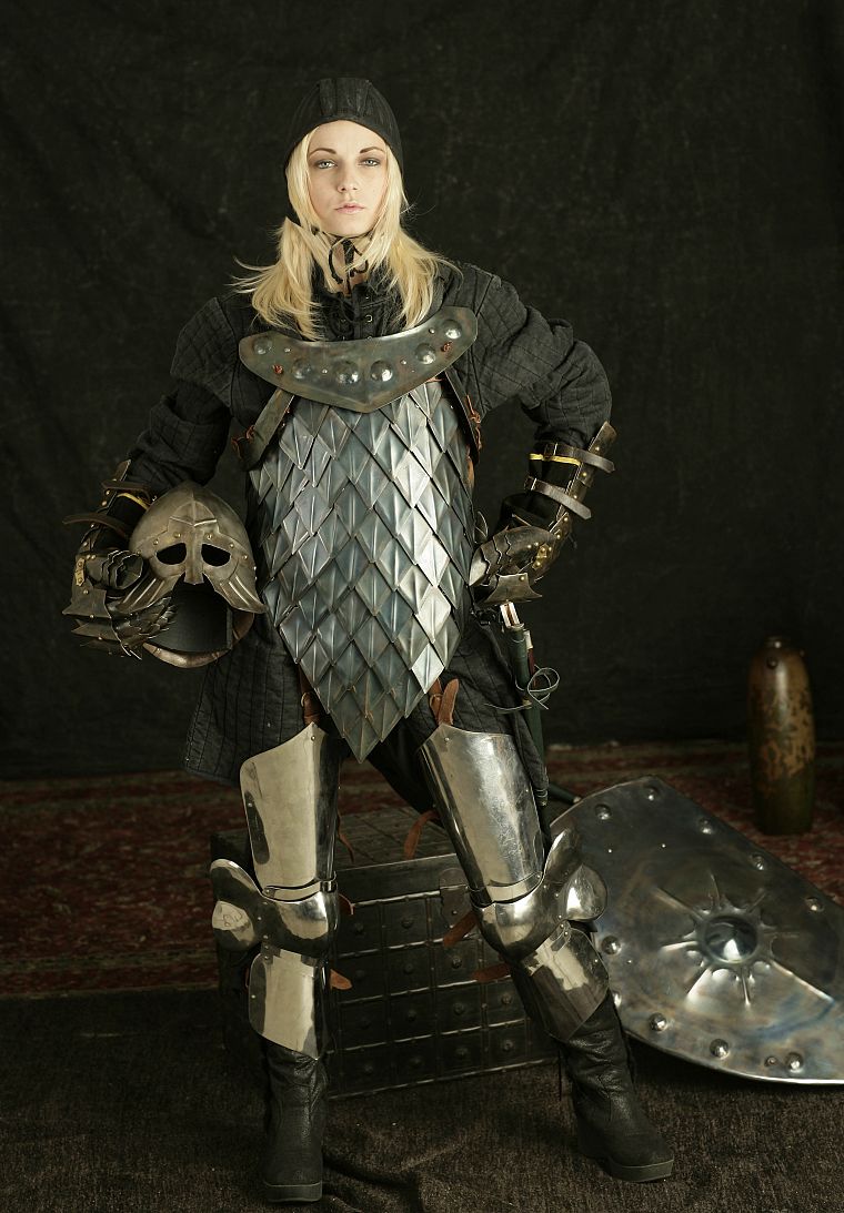blondes, shield, armour - desktop wallpaper