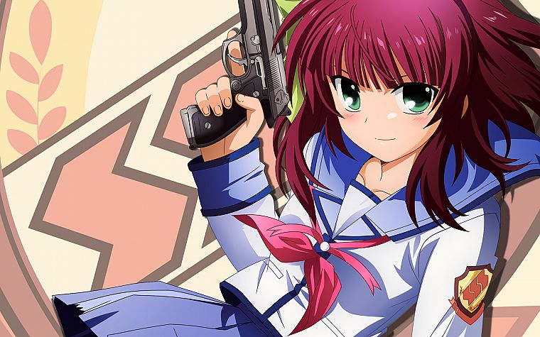Angel Beats!, school uniforms, green eyes, pink hair, m9, Nakamura Yuri - desktop wallpaper