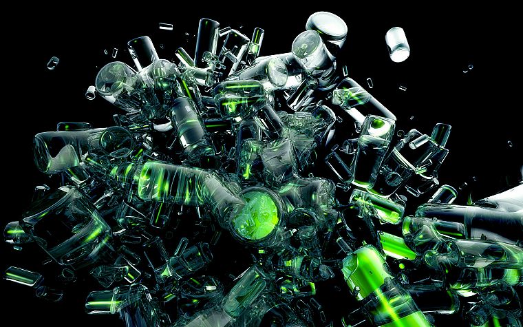 green, abstract, bottles - desktop wallpaper