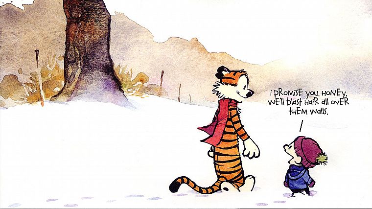 snow, text, Calvin and Hobbes, scarfs - desktop wallpaper