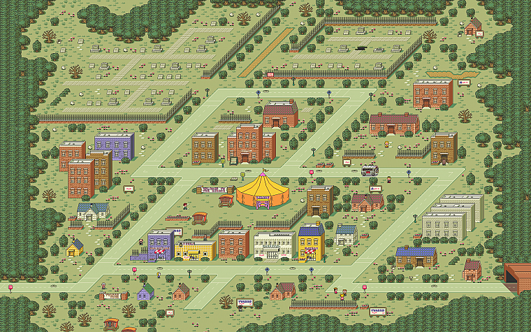 towns, Earthbound, graveyards, pixel art - desktop wallpaper