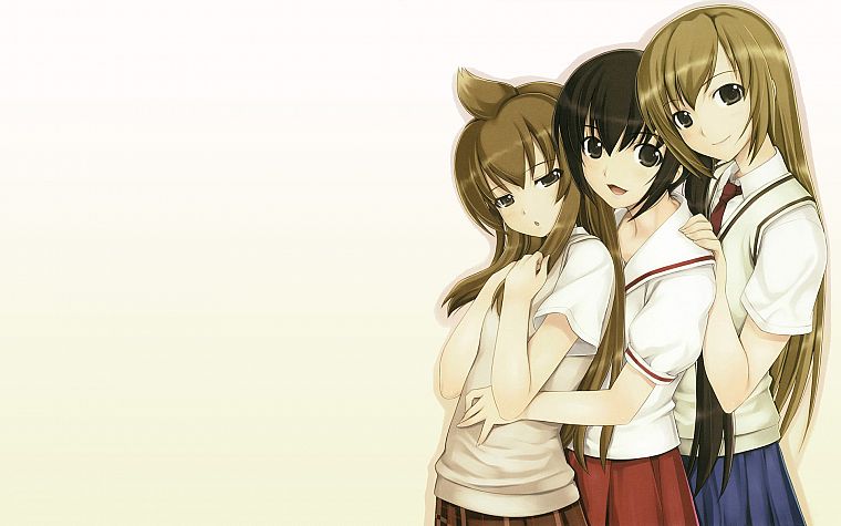 school uniforms, Minami-ke, Minami Chiaki, Minami Haruka, Minami Kana, simple background, anime girls - desktop wallpaper