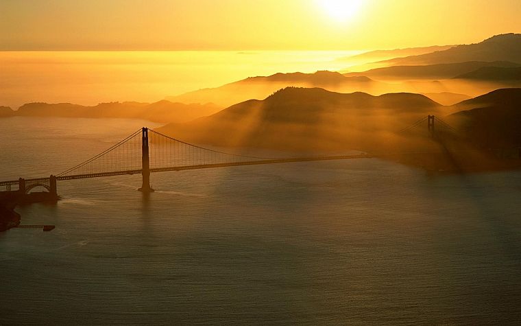 landscapes, silhouettes, bridges, Golden Gate Bridge, sunlight - desktop wallpaper