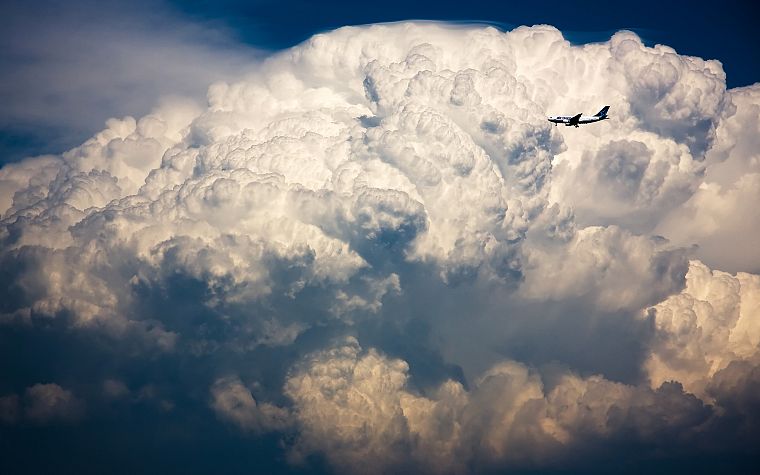 clouds, aircraft, cumulonimbus, Airbus A320 - desktop wallpaper