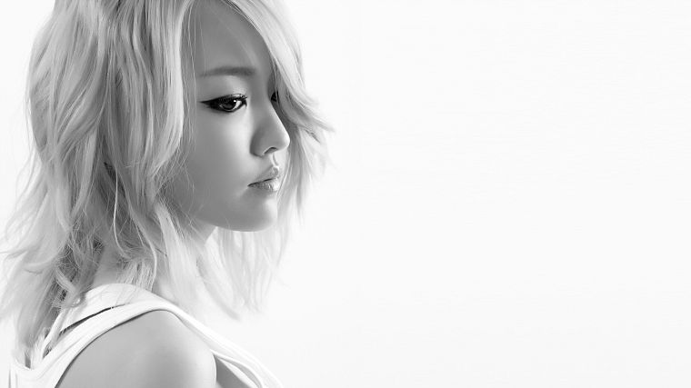 blondes, women, models, monochrome, white background - desktop wallpaper