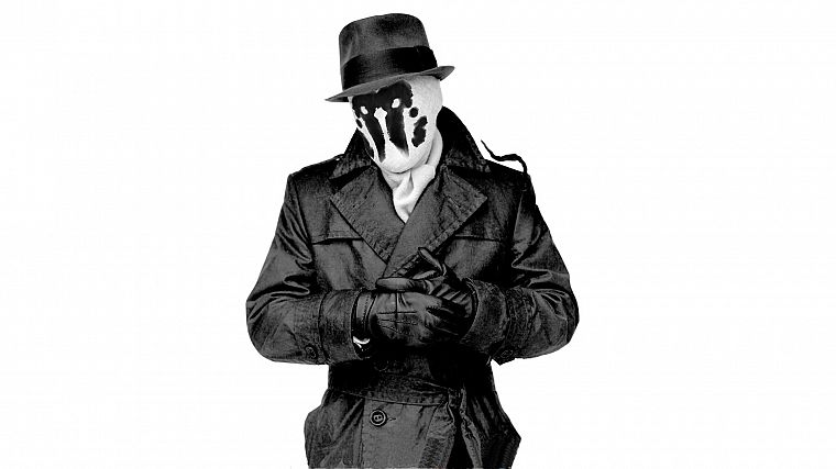 Watchmen, Rorschach, grayscale, monochrome, white background - desktop wallpaper
