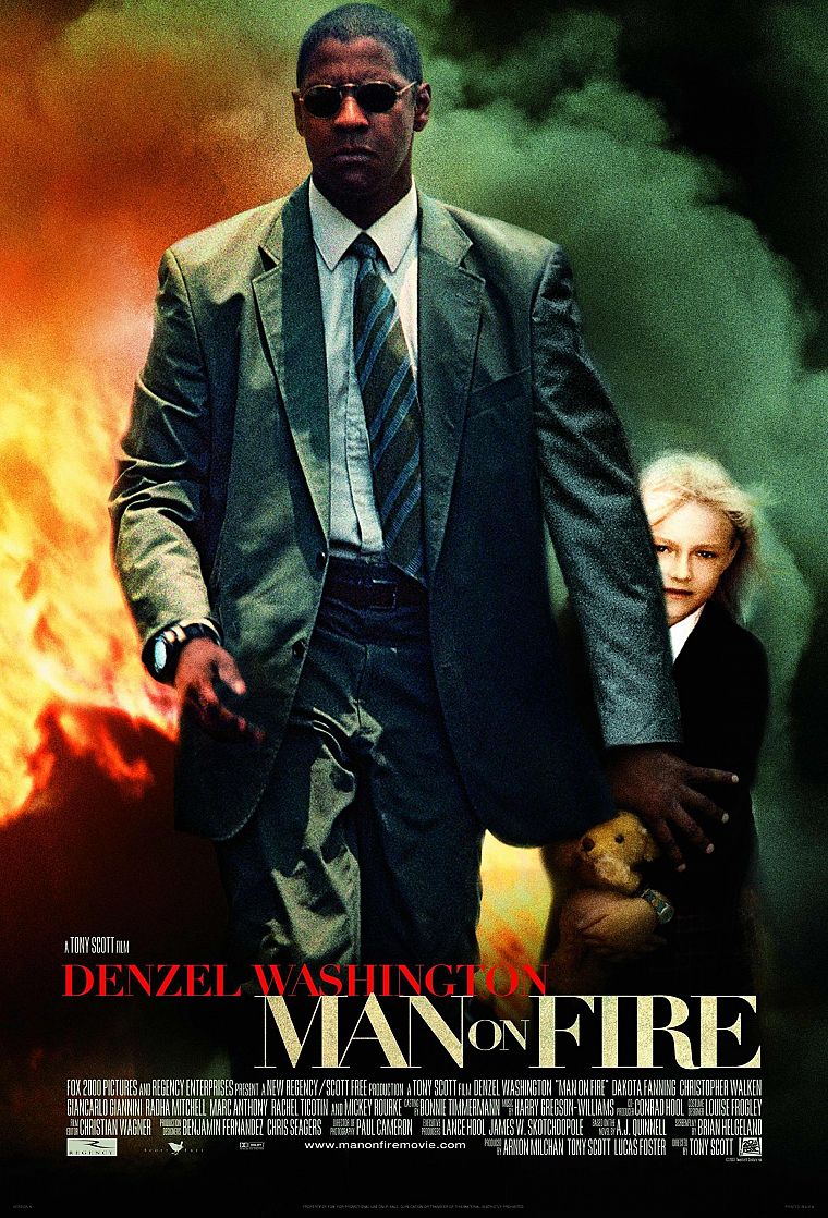 Dakota Fanning, Denzel Washington, movie posters, Man On Fire - desktop wallpaper