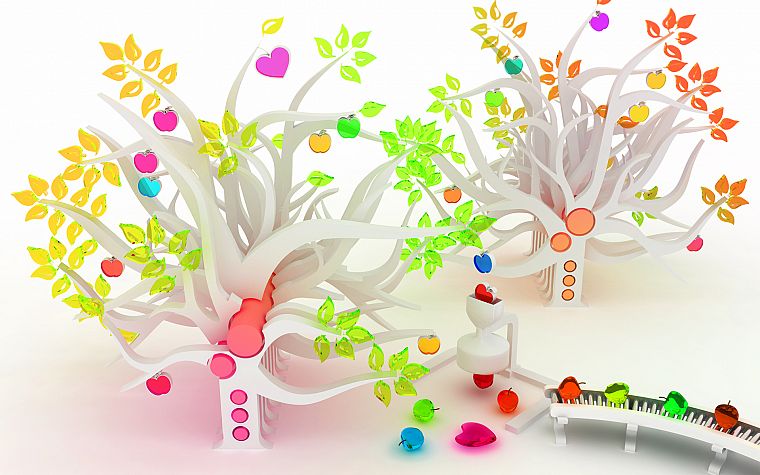 trees, fruits, CGI, harvest, apples, colors, K3 Studio - desktop wallpaper