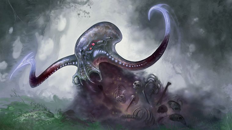 monsters, Cthulhu, octopuses, fantasy art, skeletons, artwork, occult - desktop wallpaper