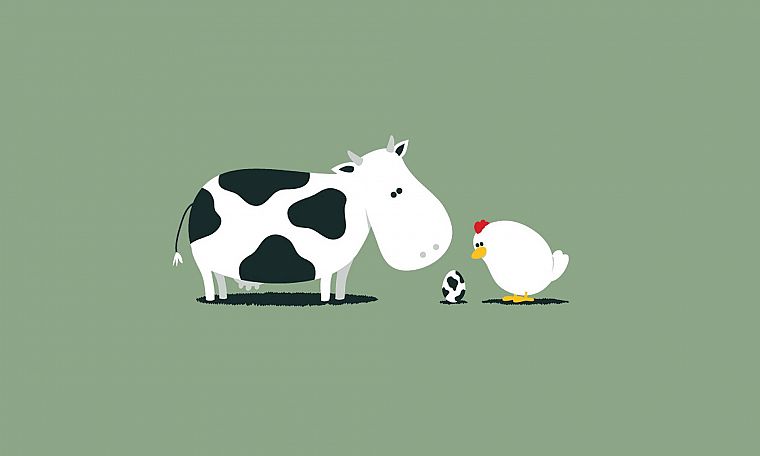 eggs, chicken, illustrations, cows - desktop wallpaper