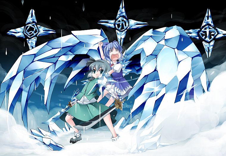 ice, Touhou, wings, Cirno, Konpaku Youmu - desktop wallpaper