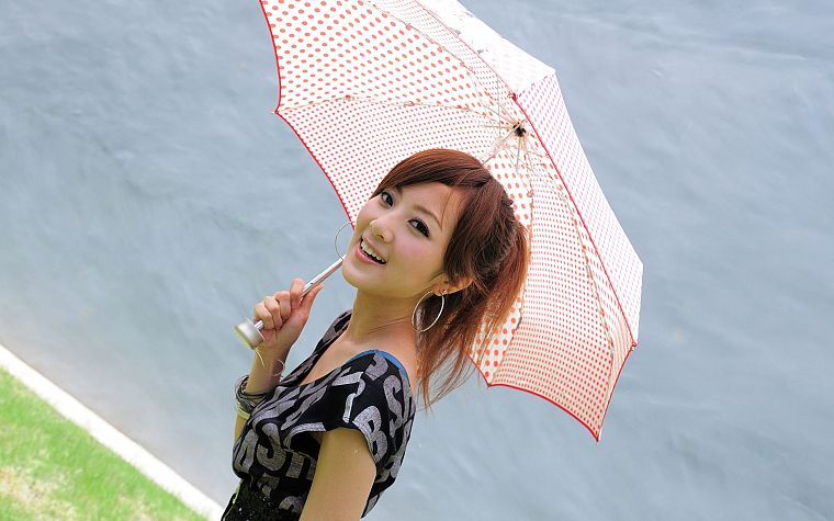brunettes, women, Asians, umbrellas, Mikako Zhang Kaijie - desktop wallpaper