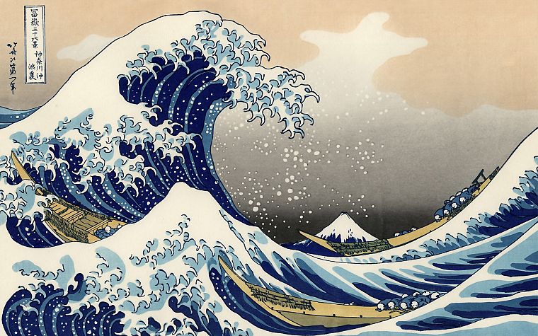 water, waves, Japanese, artwork, The Great Wave off Kanagawa, Katsushika Hokusai, Thirty-six Views of Mount Fuji - desktop wallpaper