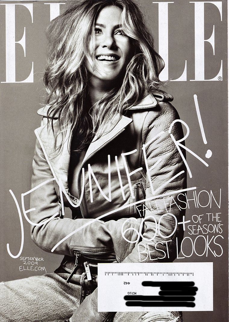 Jennifer Aniston, grayscale, monochrome, Elle magazine - desktop wallpaper
