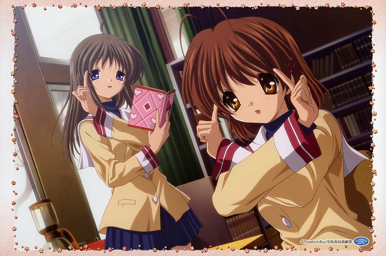 school uniforms, Clannad, Furukawa Nagisa, Miyazawa Yukine, anime girls - desktop wallpaper