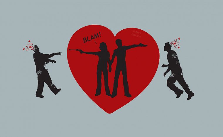 guns, zombies, couple, hearts - desktop wallpaper