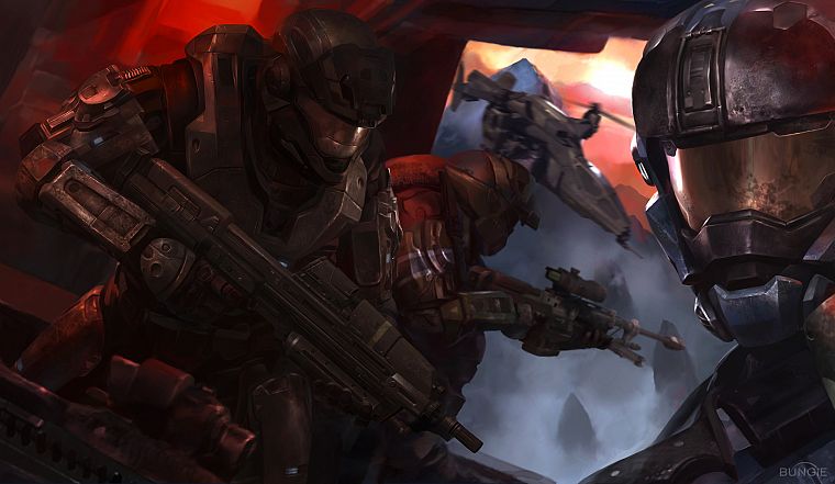 soldiers, video games, futuristic, flying, Halo, armor, artwork - desktop wallpaper