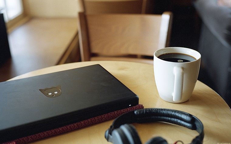 headphones, coffee - desktop wallpaper