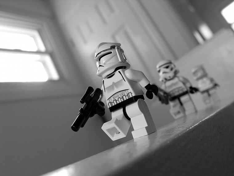 stormtroopers, grayscale, monochrome, Legos - desktop wallpaper