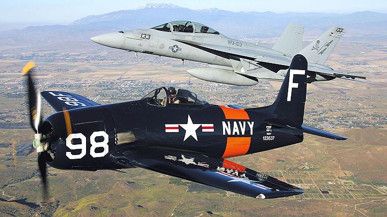 aircraft, military, World War II, Warbird, F-15 Eagle, F-8 Bearcat, fighters - desktop wallpaper
