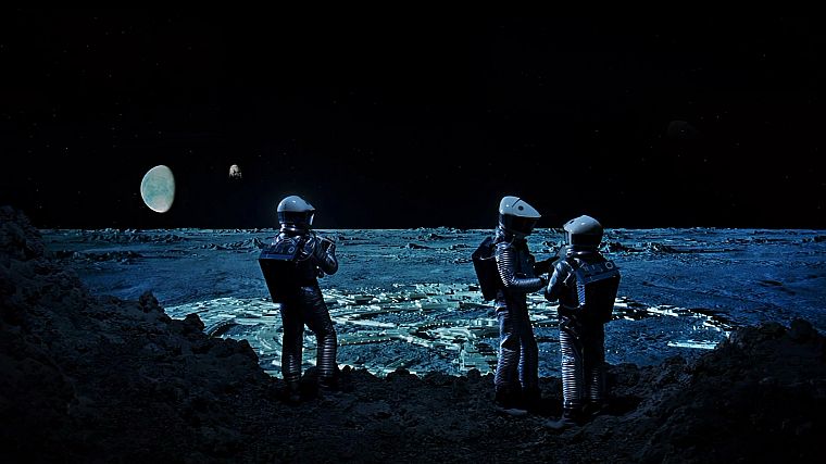 Moon, astronauts, 2001: A Space Odyssey, science fiction - desktop wallpaper